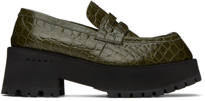 Shop Marni Green Croc Loafers In 00v88 Dark Teal