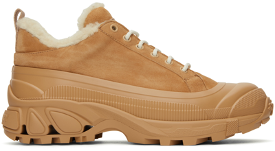 Shop Burberry Tan Arthur Sneakers In Biscuit