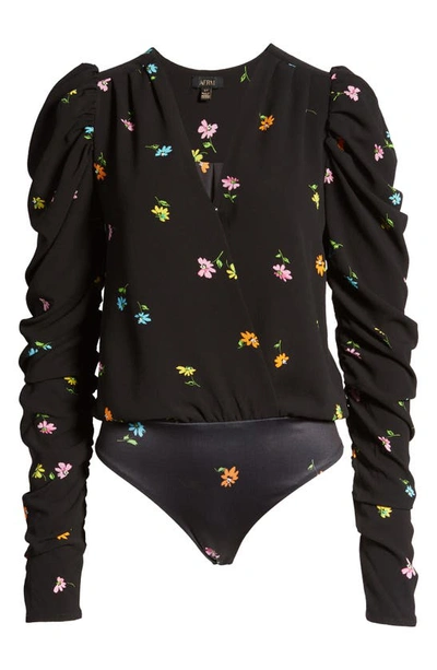 Shop Afrm Danna Puff Sleeve Bodysuit In Noir Spring
