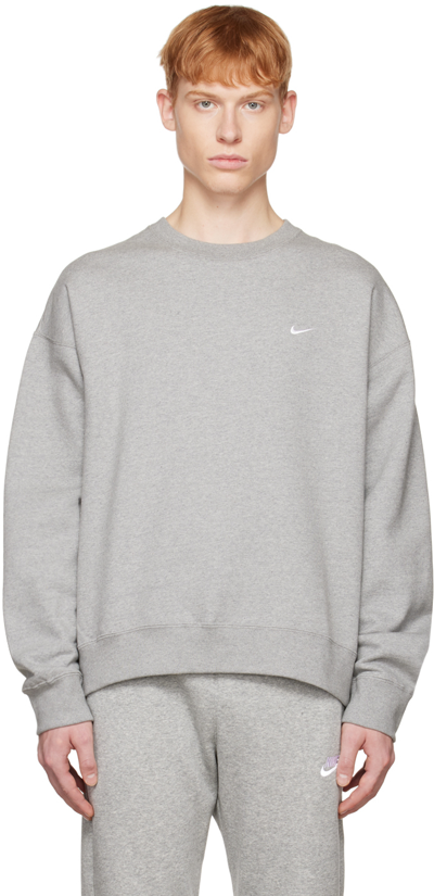Shop Nike Gray Embroidered Sweatshirt In Dk Grey Heather/whit