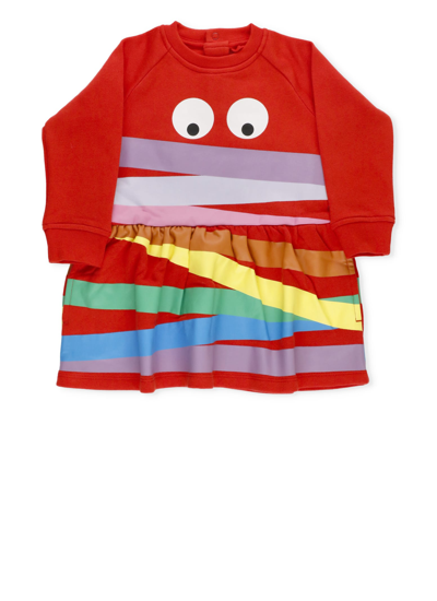 Shop Stella Mccartney Dress With Rainbow Face Print In Red