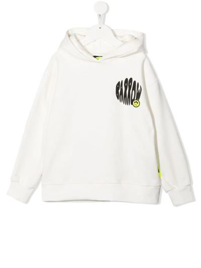 Shop Barrow Kids White Hoodie With Logo And Rhinestone Print In Off White