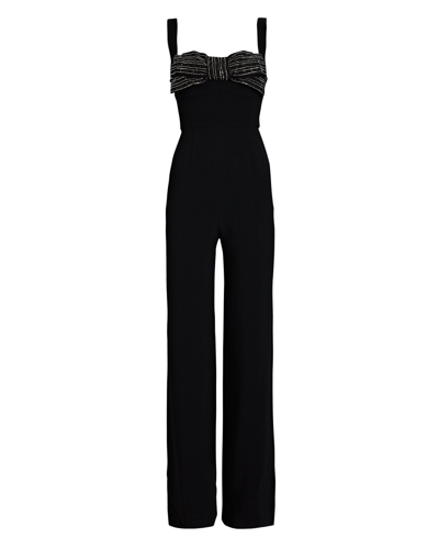 Shop Saloni Rachel Bow-embellished Cady Jumpsuit In Black