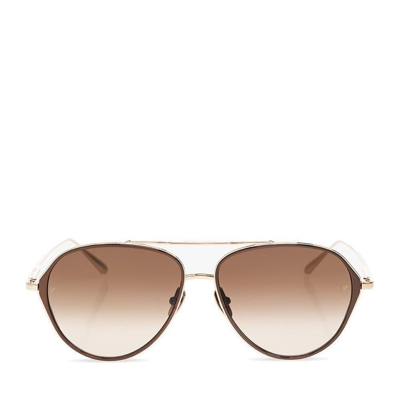 Shop Linda Farrow Noa Pilot Frame Sunglasses In Brown