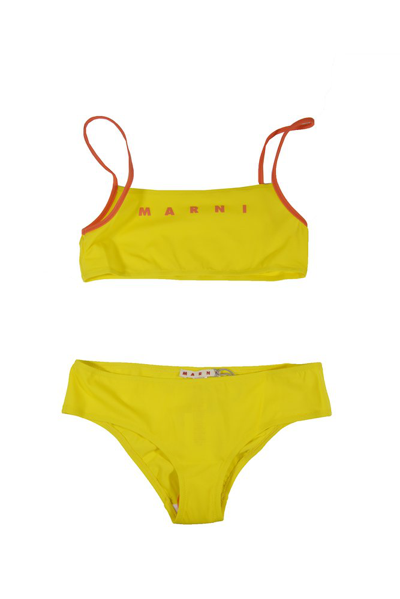 Shop Marni Kids Logo Printed Bikini Set In Yellow