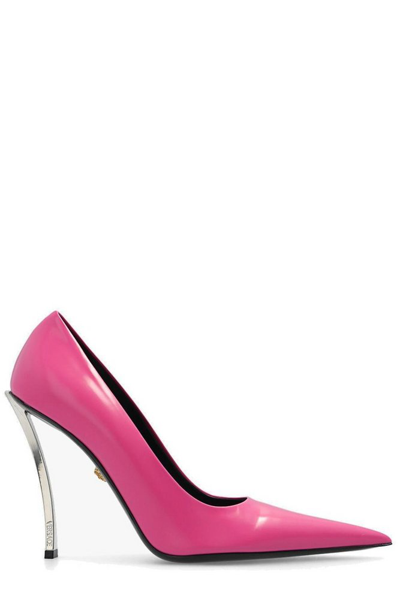 Shop Versace Pointed Toe Slip In Pink