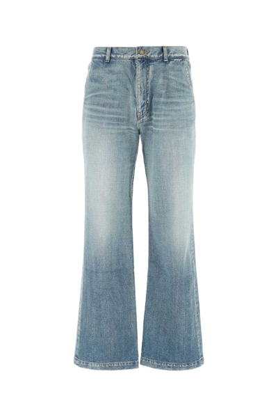 Shop Saint Laurent High Waist Wide Leg Jeans In Blue