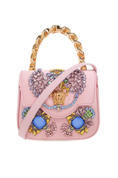 Shop Versace Embellished Fold In Pink