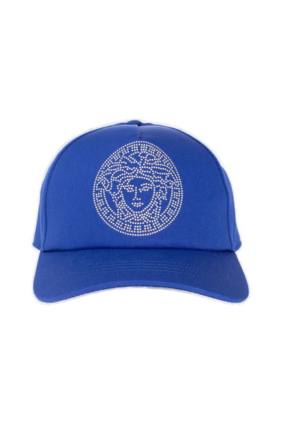 Shop Versace Medusa Embellished Baseball Cap In Blue