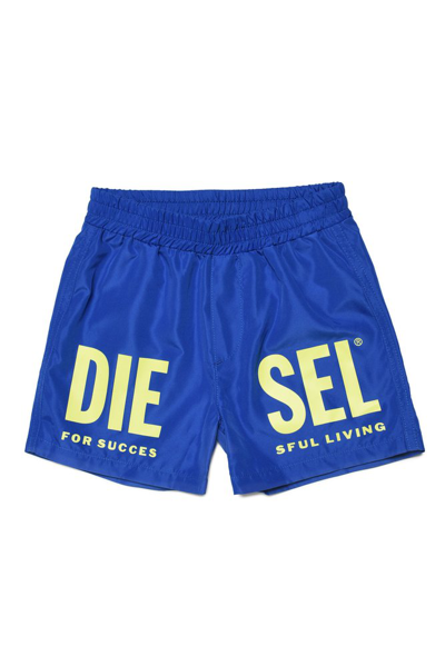 Shop Diesel Kids Logo Patch Swim Shorts In Blue