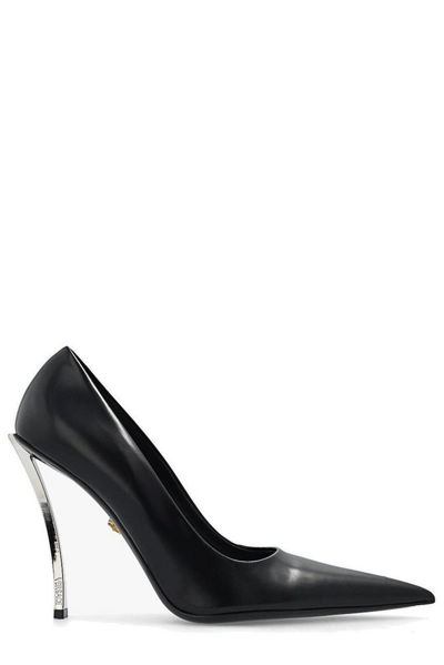 Shop Versace Pointed Toe Slip In Black