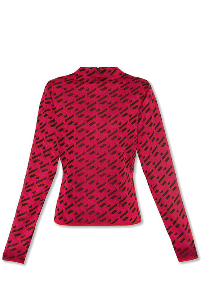 Shop Versace La Greca Pattern Mockneck Knitted Top In Multi