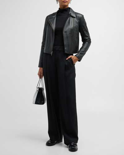 Vince Classic Leather Jacket In Black