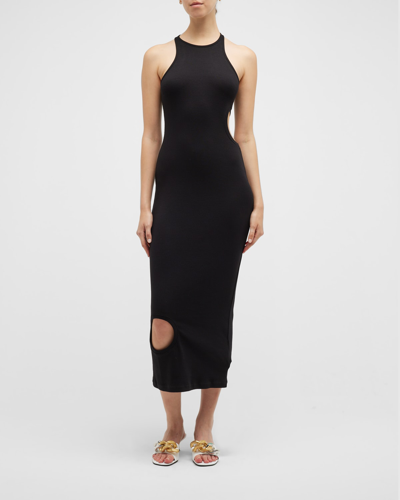 Shop Off-white Meteor Cutout Ribbed Rowing Midi Dress In Black