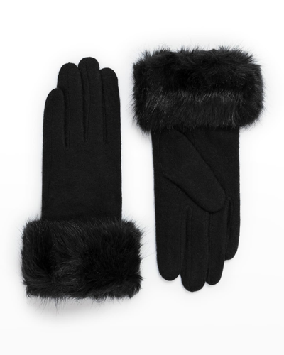 Shop Pia Rossini Monroe Touch Screen Gloves W/ Faux-fur Cuffs In Black