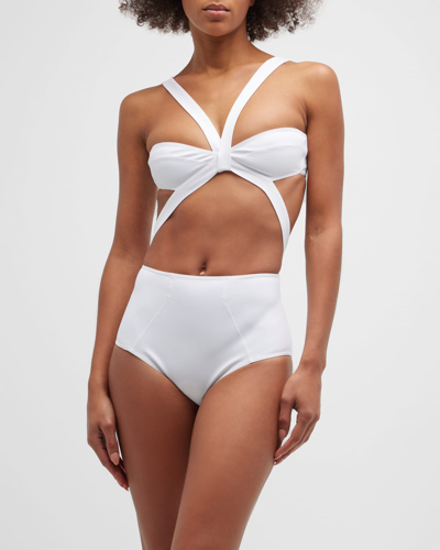 Shop Alaïa Og Cutout One-piece Swimsuit In Blanc
