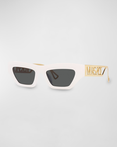 Shop Versace Logo Acetate Cat-eye Sunglasses In White