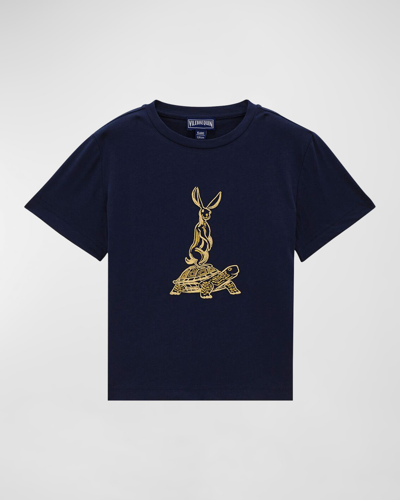 Shop Vilebrequin Boy's Year Of The Rabbit Embroidered T-shirt In Navy