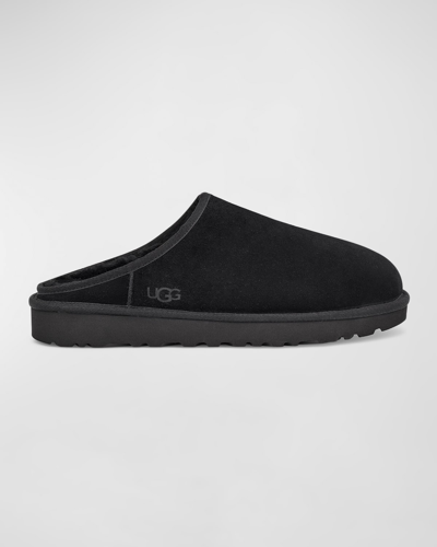 Shop Ugg Men's Classic Slip-on Shearling-lined Suede Slippers In Black