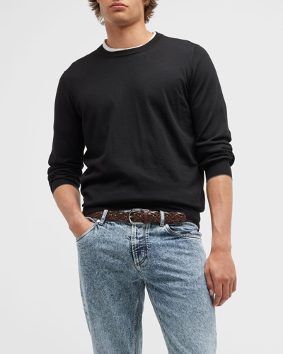 Shop Brunello Cucinelli Men's Wool-cashmere Crewneck Sweater In Black