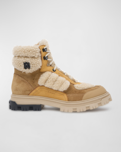Shop Amiri Men's Workman Shearling & Suede Lace-up Boots In Tan