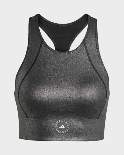 Shop Adidas By Stella Mccartney Shiny Training Crop Top In Black / White