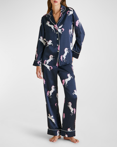 Shop Olivia Von Halle Lila Printed Silk Pajama Set In Persea