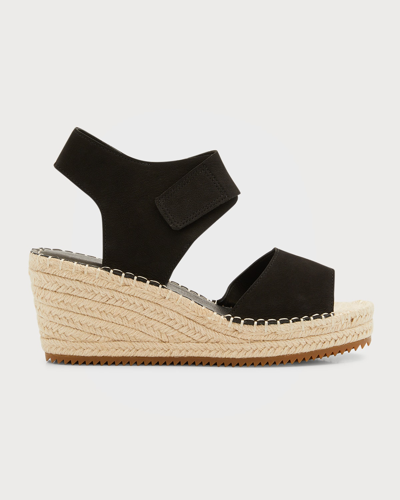 Shop Eileen Fisher Weslia Nubuck Wedge Espadrille Sandals In Black