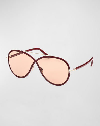 Shop Tom Ford Rickie Twist Acetate Aviator Sunglasses In Shiny Rose Gold
