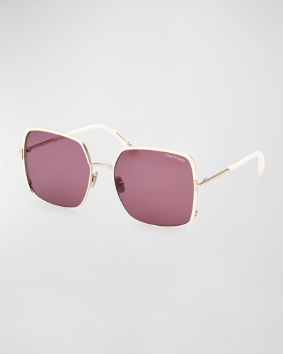 Shop Tom Ford Raphaela Mixed-media Butterfly Sunglasses In Shiny Rose Gold