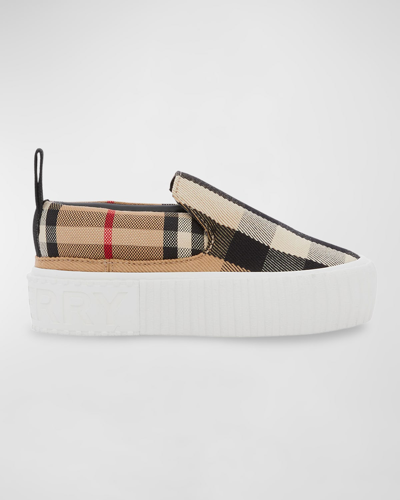 Shop Burberry Kid's Andrew Check Slip-on Sneakers, Baby/toddler In Archive Beige Ip