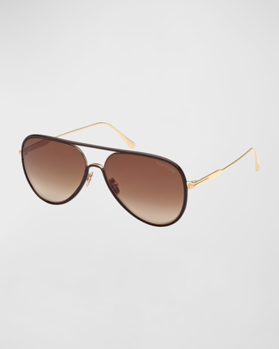 Shop Tom Ford Jessie Metal Aviator Sunglasses In Shiny Pale Gold