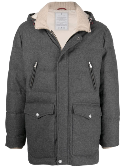 Shop Brunello Cucinelli Hooded Down Jacket In Grey
