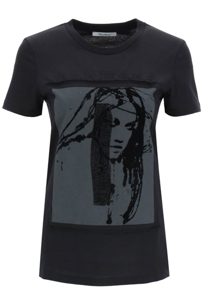 Shop Max Mara 'darling' T-shirt With Rhinestones In Black