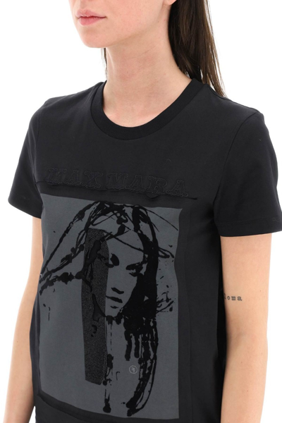 Shop Max Mara 'darling' T-shirt With Rhinestones In Black