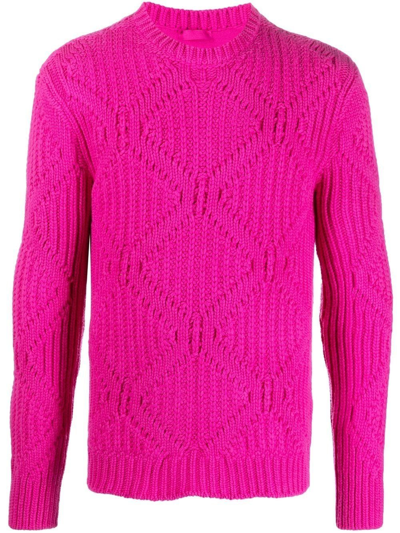 Shop Valentino Geometric-knit Virgin Wool Jumper In Pink