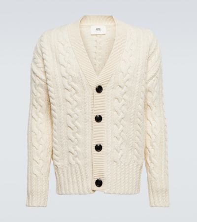 Shop Ami Alexandre Mattiussi Cable-knit Wool Cardigan In Off White