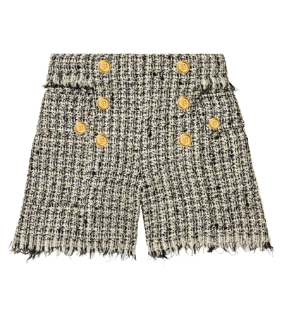 Shop Balmain Tweed Shorts In Avorio/nero