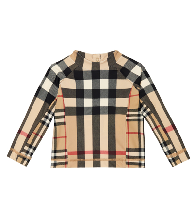 Shop Burberry Baby Vintage Check Rashguard In Archive Beige Ip Chk
