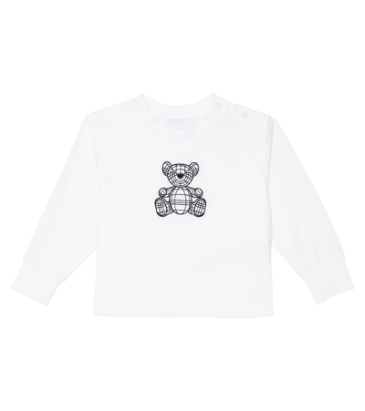 Shop Burberry Baby Thomas Bear Cotton Top In White