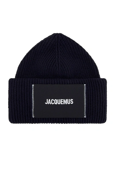 Jacquemus Le Bonnet Logo Patch Wool Beanie In Blu | ModeSens