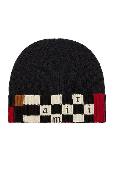 Amiri Checkered Logo Beanie Hat In Black | ModeSens
