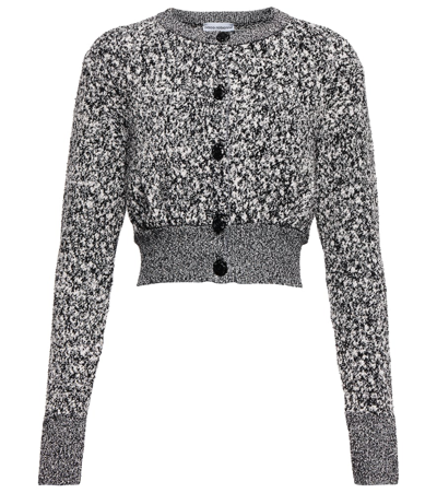 Shop Rabanne Cropped Cotton-blend Knit Cardigan In Black / White