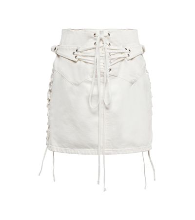 Shop Re/done 70s Lace-up Denim Miniskirt In Vintage White