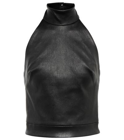 Shop Stouls Vicky Halterneck Leather Top In Noir