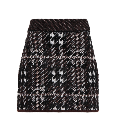 Shop Burberry Houndstooth Wool-blend Miniskirt In Dark Truffle Brown