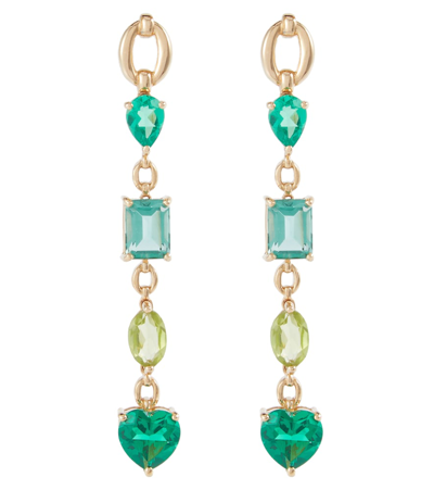 Shop Nadine Aysoy Catena 18kt Gold Earrings With Emeralds, Peridot And Tourmaline In 0