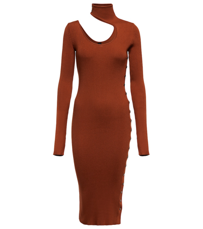 Shop Petar Petrov Fineas Cutout Ribbed-knit Silk Midi Dress In Rust
