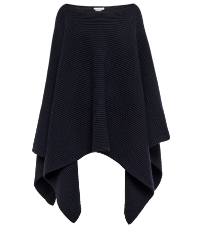 Shop The Row Romie Ribbed-knit Cashmere Poncho In Navy