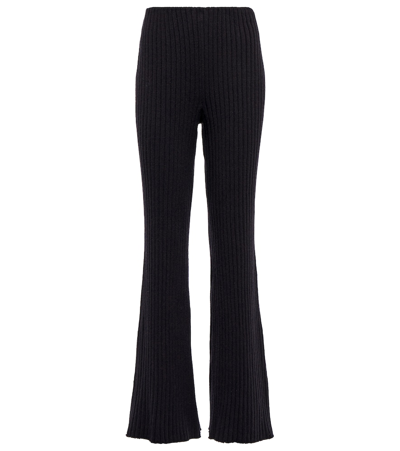 The Row Rebecca Flared Ribbed Linen Pants In Navy /blackwood